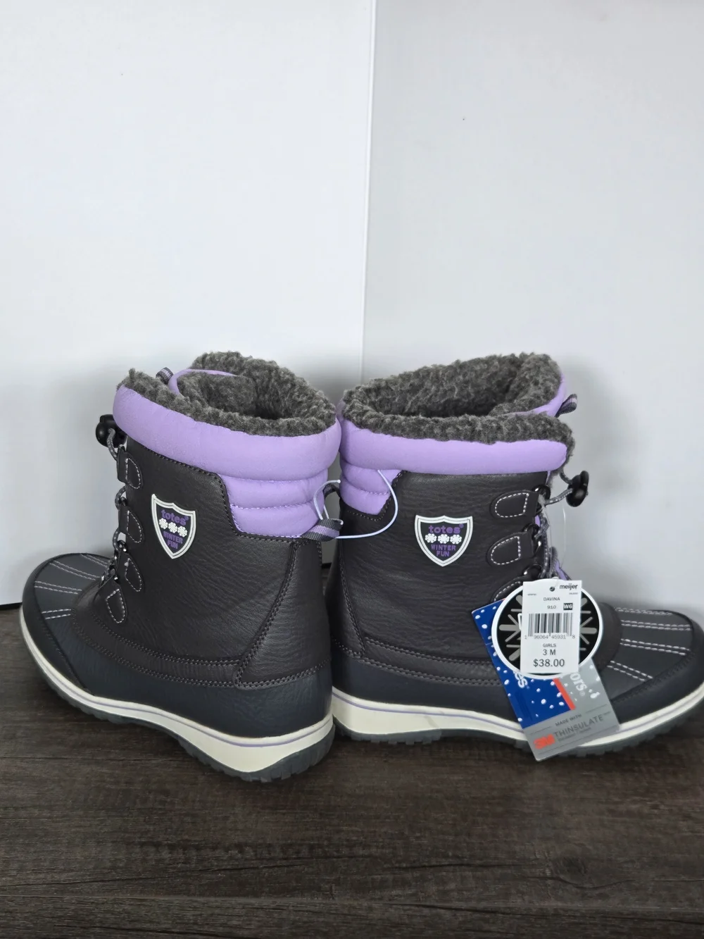 NWT Totes Kids Alpine Winter Snow Boots Grey Purple Insulated Waterproof Size 3M